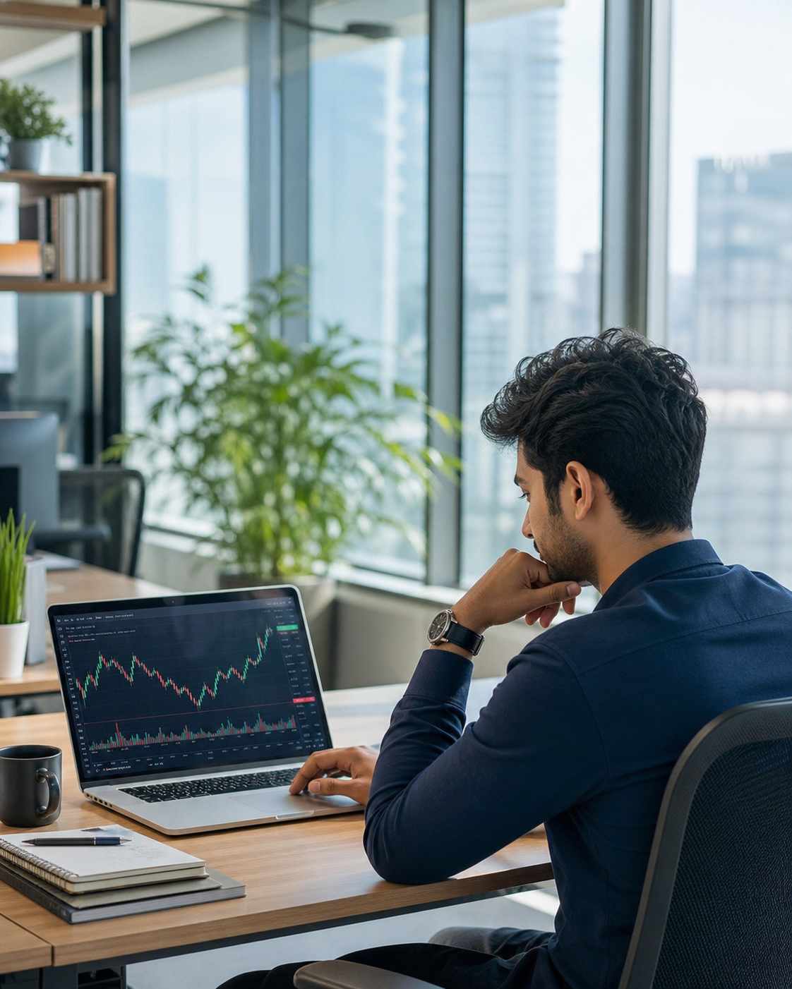 Learner reviewing market data at a trading desk